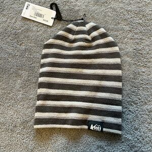 REI Kids Gray & White Striped Knit Beanie